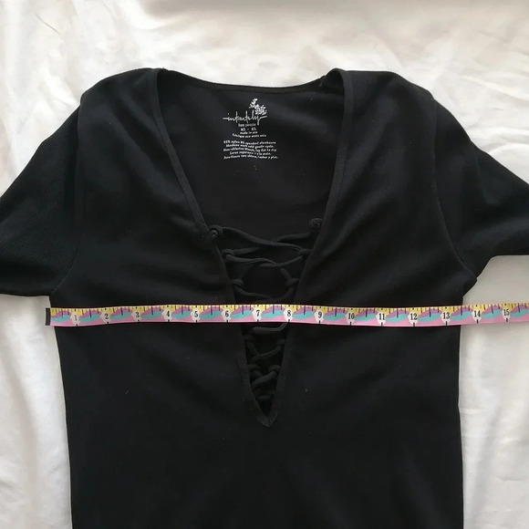 Free People Intimately Free Black Ribbed Lace  Up Neck Long Sleeve Top M/L - Picture 9 of 12